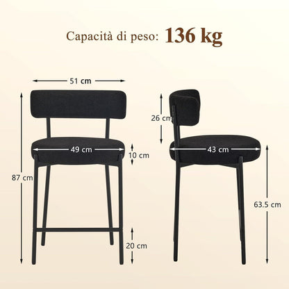 Barhocker 2er Set mit Fußstütze – Schwarz, 63,5 cm Sitzhöhe