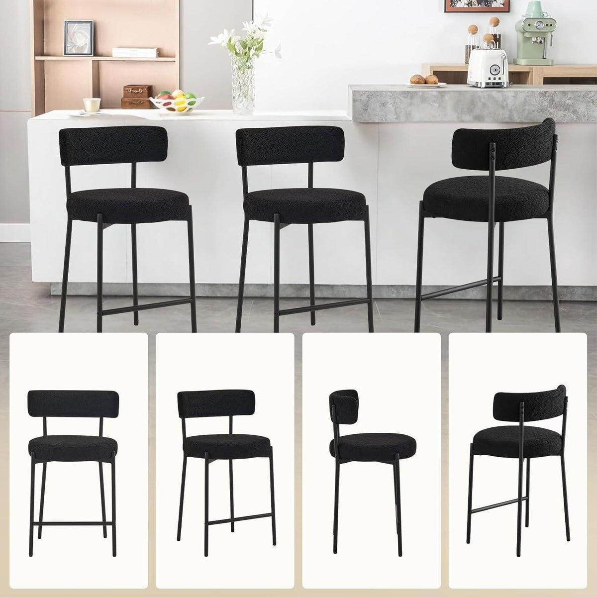 Barhocker 2er Set mit Fußstütze – Schwarz, 63,5 cm Sitzhöhe