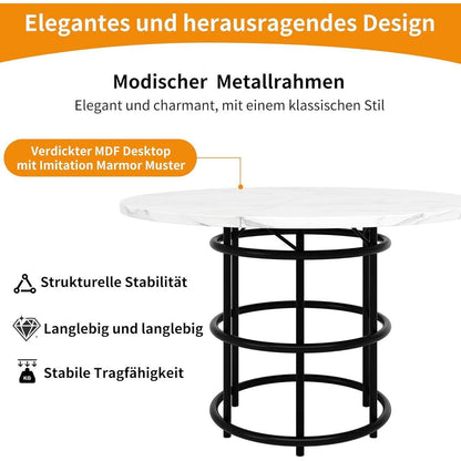 Runder Esstisch Set für 4 Personen | Schwarz & Grau Samt