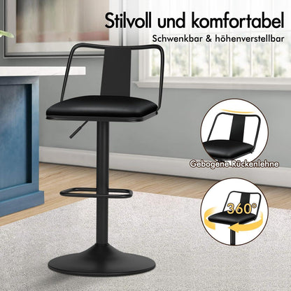 Verstellbarer Barhocker-Set (2x) Schwarz mit Fußstütze