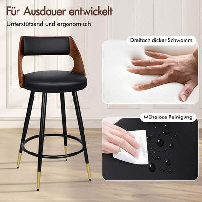 Moderner Barhocker-Set (2x) – 65cm Küchenhöhe, Schwarz