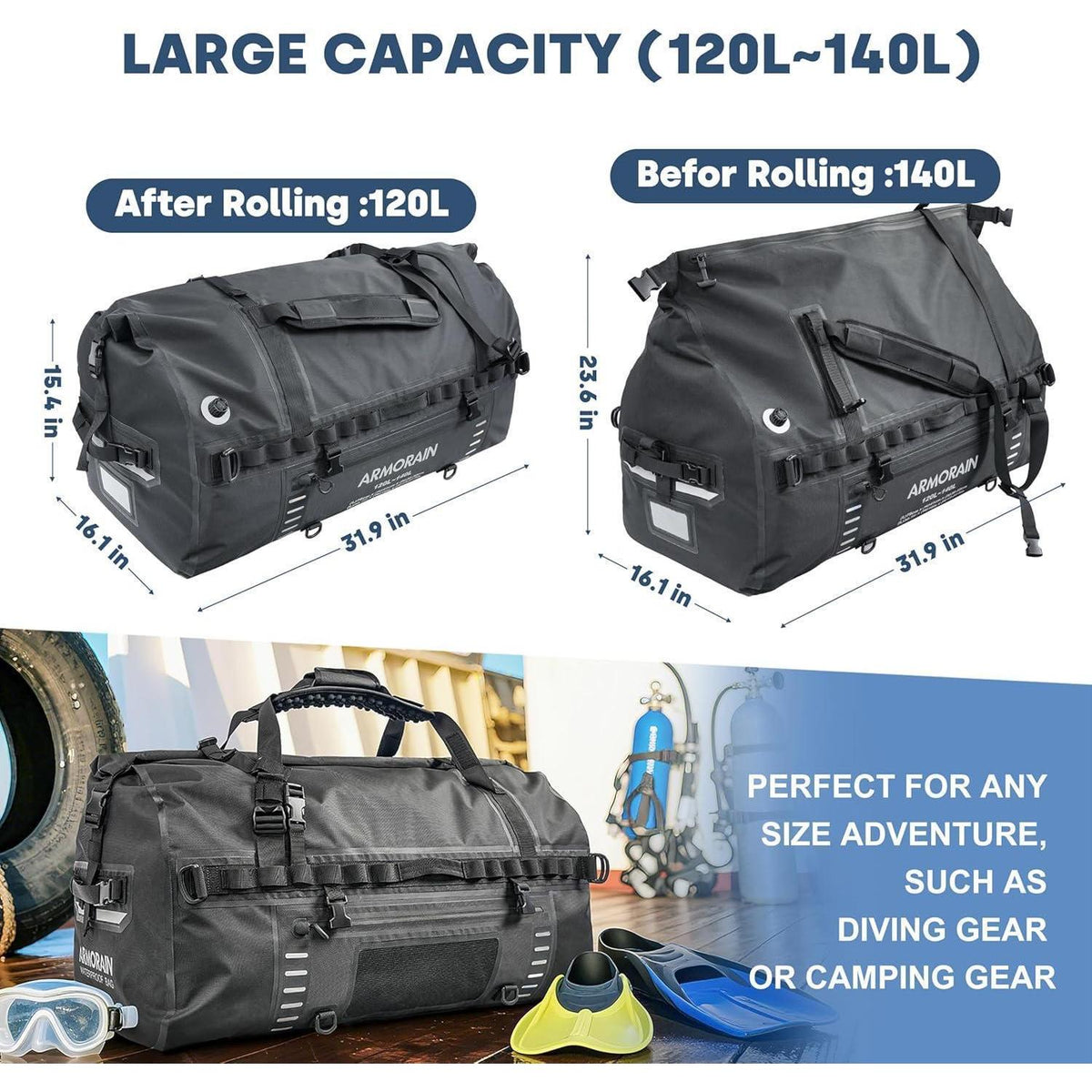 Wasserdichte Reisetasche 120-140L für Motorrad, Auto & Boot
