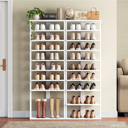 Schuhregal 10-stufig schmal mit Haken, Weiß
