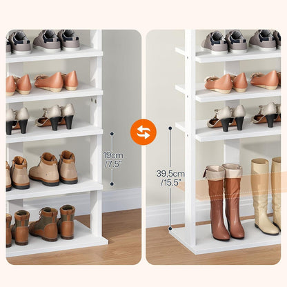Schuhregal 10-stufig schmal mit Haken, Weiß