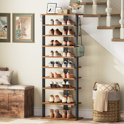 Schuhregal 10-stufig schmal mit Haken, rustikales Braun