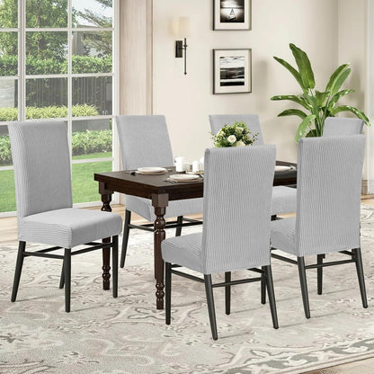 Stuhlhussen 6er Set Stretch Kurzflor Hellgrau
