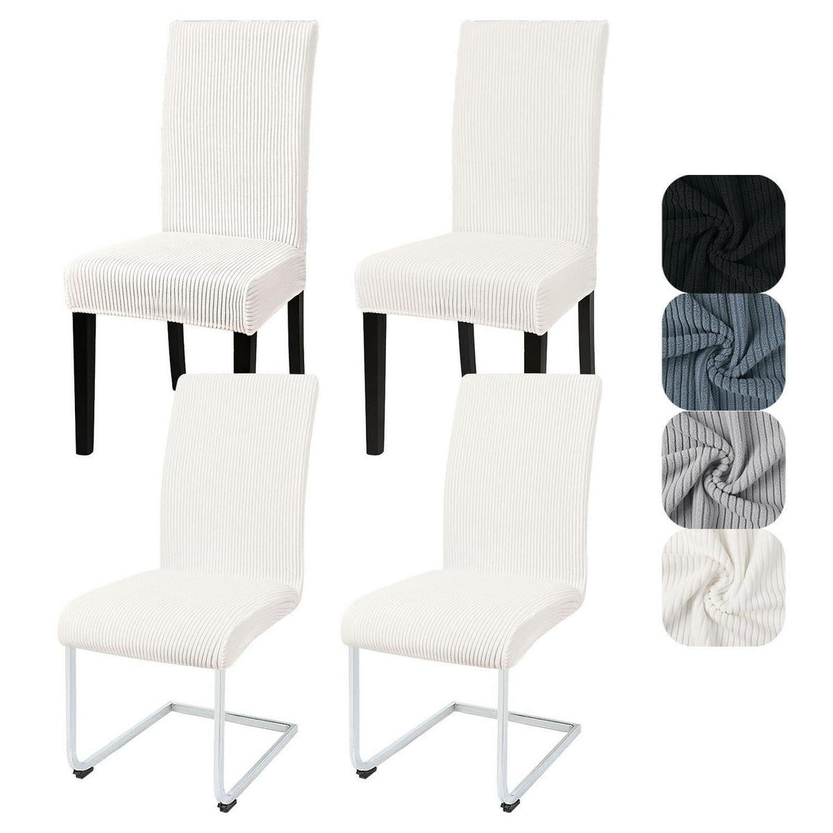 Stuhlhussen 4er Set Stretch Kurzflor – Weiß