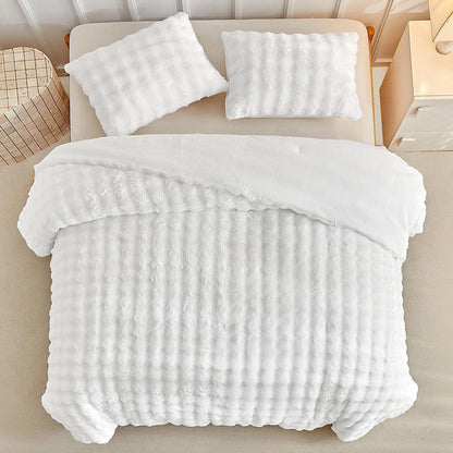 Flauschiges Bettwäsche-Set King Size – Weißes Kunstfell