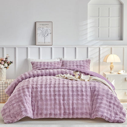 Flauschiges King-Size Bettwäsche-Set Violett, Zottel Kunstfell