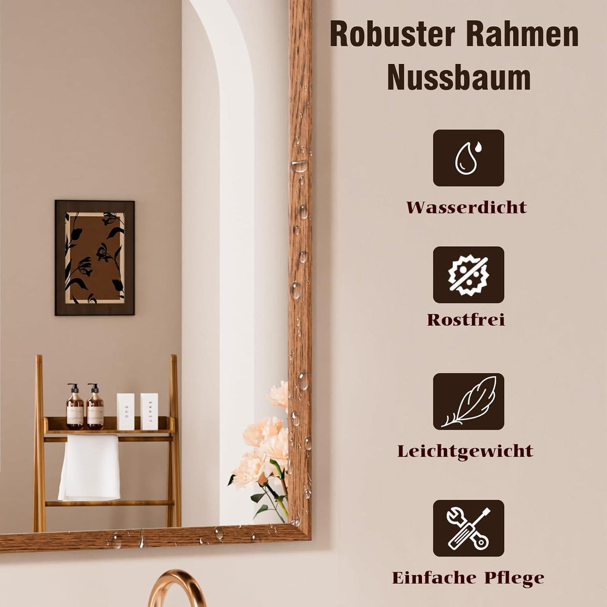 Vintage Wandspiegel Braun Rechteckig 56x76 cm