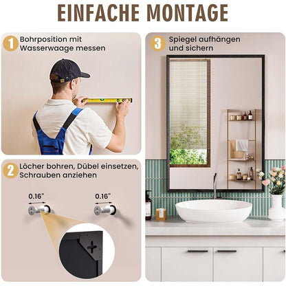 Schwarzer Wandspiegel 60x90 cm – Rechteckiger Kosmetikspiegel