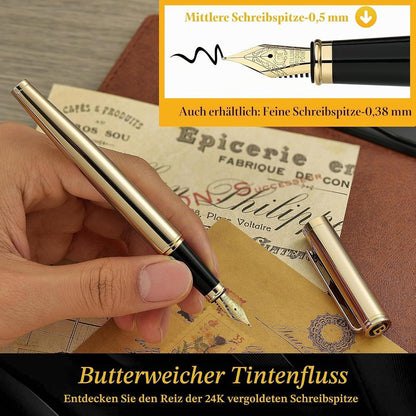 Goldener Füllfederhalter mit 24K Gold-Finish & Mittel Feder