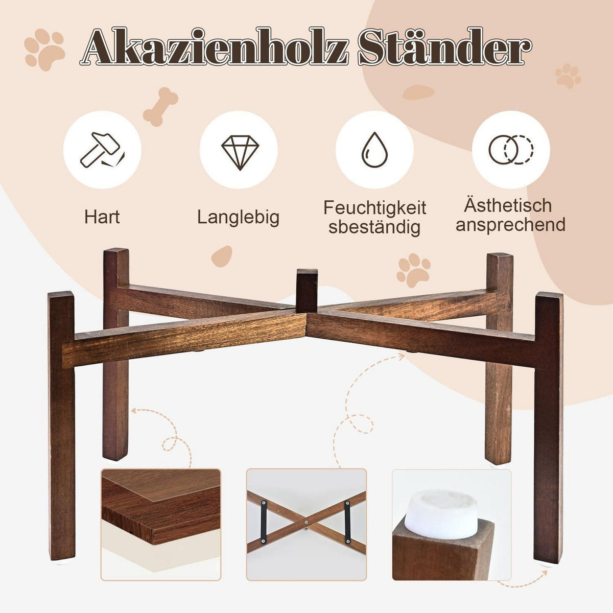 Erhöhter Hundenapf Keramik mit Akazienholzständer 1800ml Schwarz