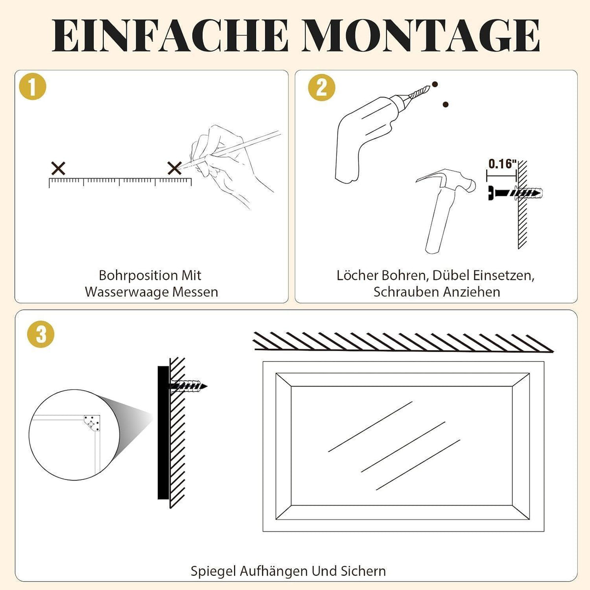 Badezimmerspiegel 56x76cm Braun Holzoptik | Sicherheitsglas & Montagezubehör