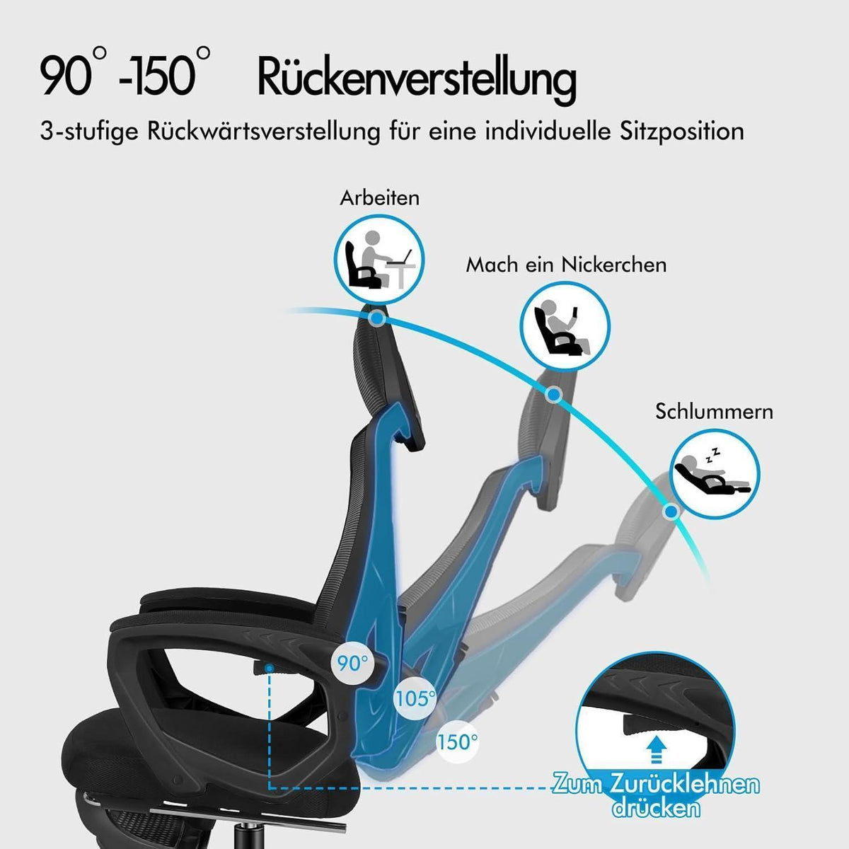 Ergonomischer Bürostuhl mit Lendenstütze, Schwarz