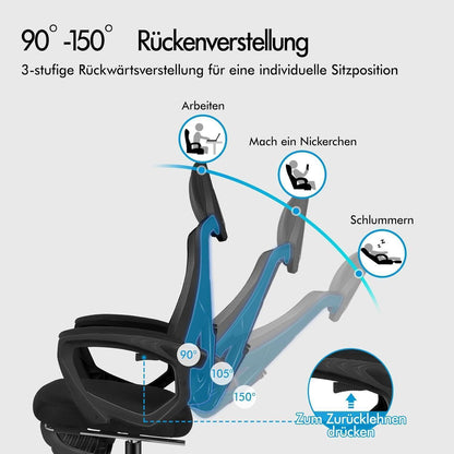 Ergonomischer Bürostuhl mit Lendenstütze, Schwarz