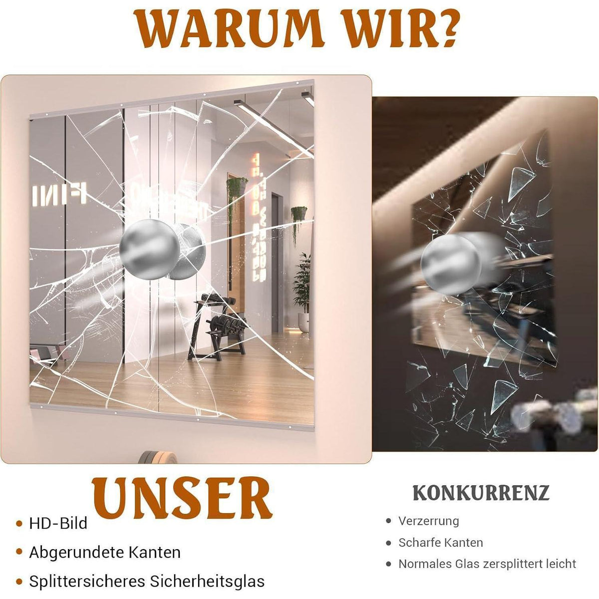 WEER Heim Gym Spiegel 140x42cm - 2er Set, Gehärtetes Glas