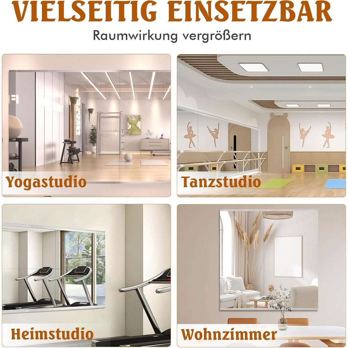 WEER Heim Gym Spiegel 140x42cm - 2er Set, Gehärtetes Glas