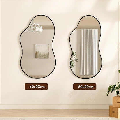 Asymmetrischer Wolkenspiegel Schwarz 50x90cm – Gehärtetes Glas