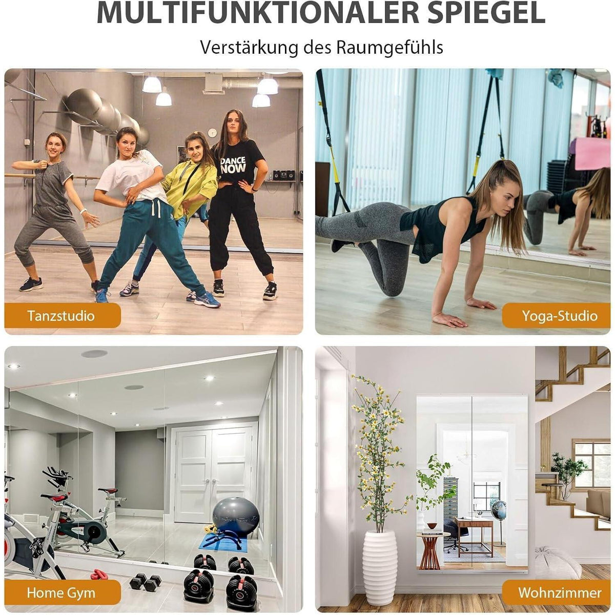 Rahmenloser Wandspiegel 120x60cm - 2er Set für Fitness & Co.