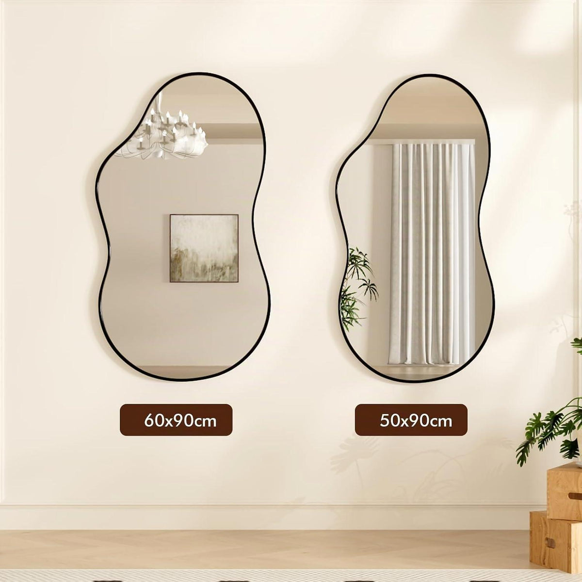 Asymmetrischer Wolkenspiegel Schwarz 60x90cm – Gehärtetes Glas
