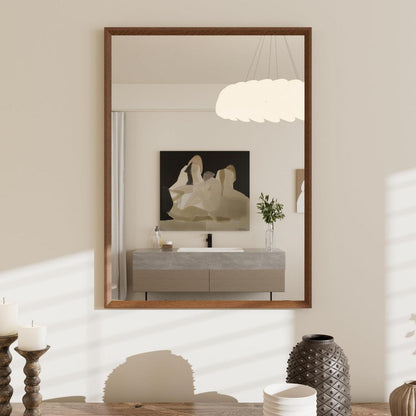 Badezimmerspiegel 50x70cm Braun Holzoptik | Sicherheitsglas & Montagezubehör
