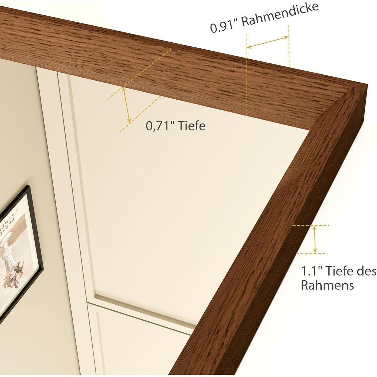 Badezimmerspiegel 50x70cm Braun Holzoptik | Sicherheitsglas & Montagezubehör