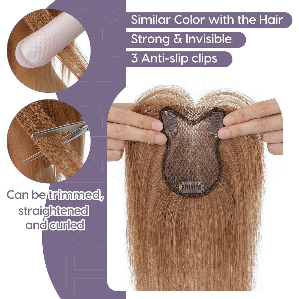 Echthaar Topper mit Pony – Hellbraun, 21g