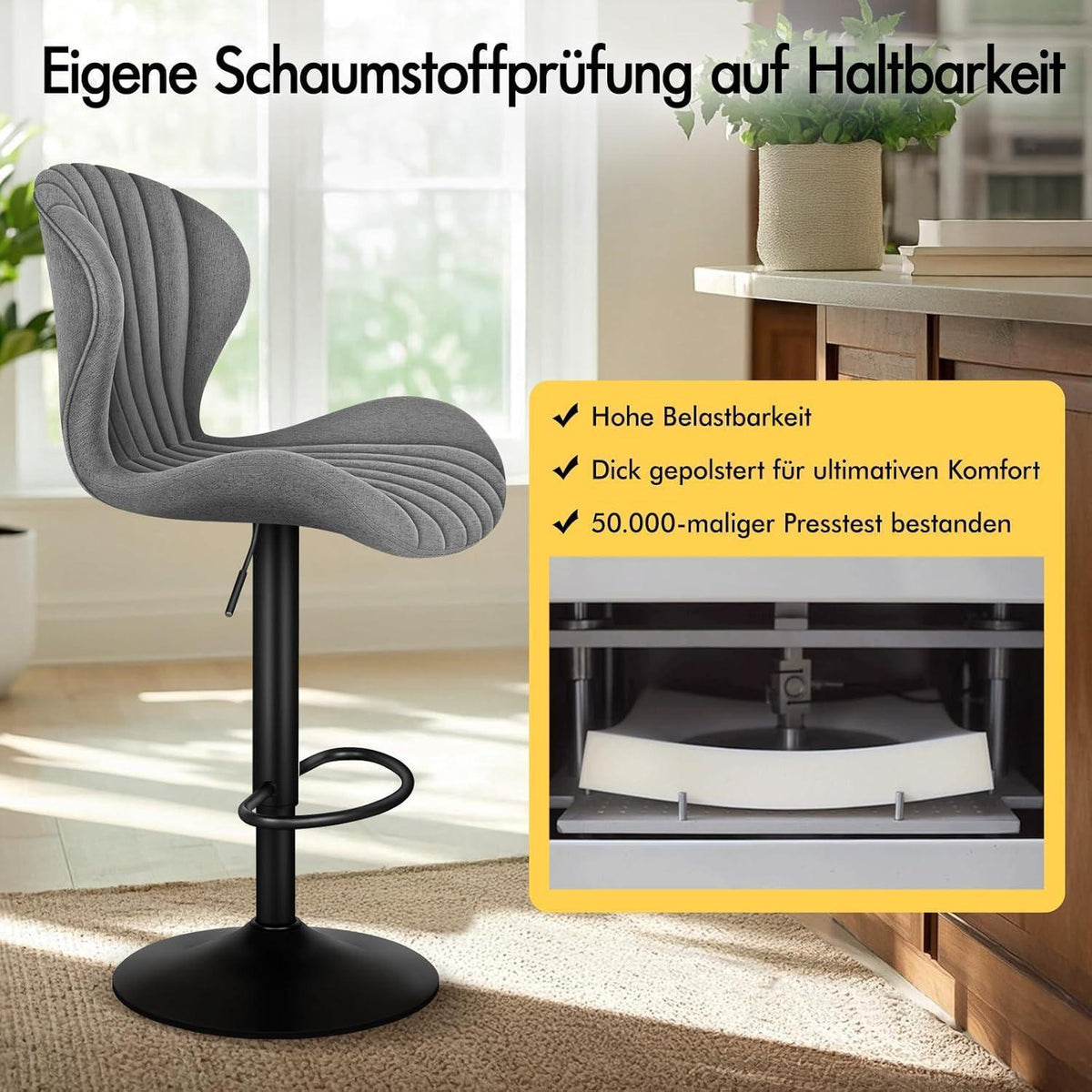 Barhocker Set 2-teilig, Grau, Höhenverstellbar & Schwenkbar