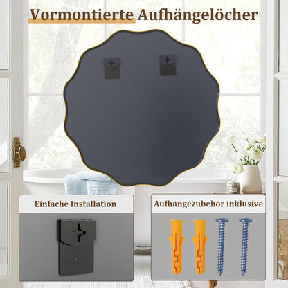 Runder Wandspiegel 90cm mit Goldrahmen & Wellenkante
