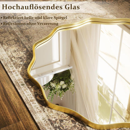 Runder Wandspiegel 90cm mit Goldrahmen & Wellenkante