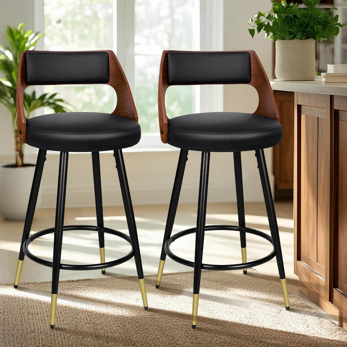 Barhocker Set 2 –, 65cm Höhe in Lederoptik