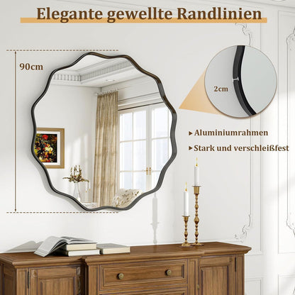 Runder Wandspiegel 90cm mit gewellter Kante & Alurahmen