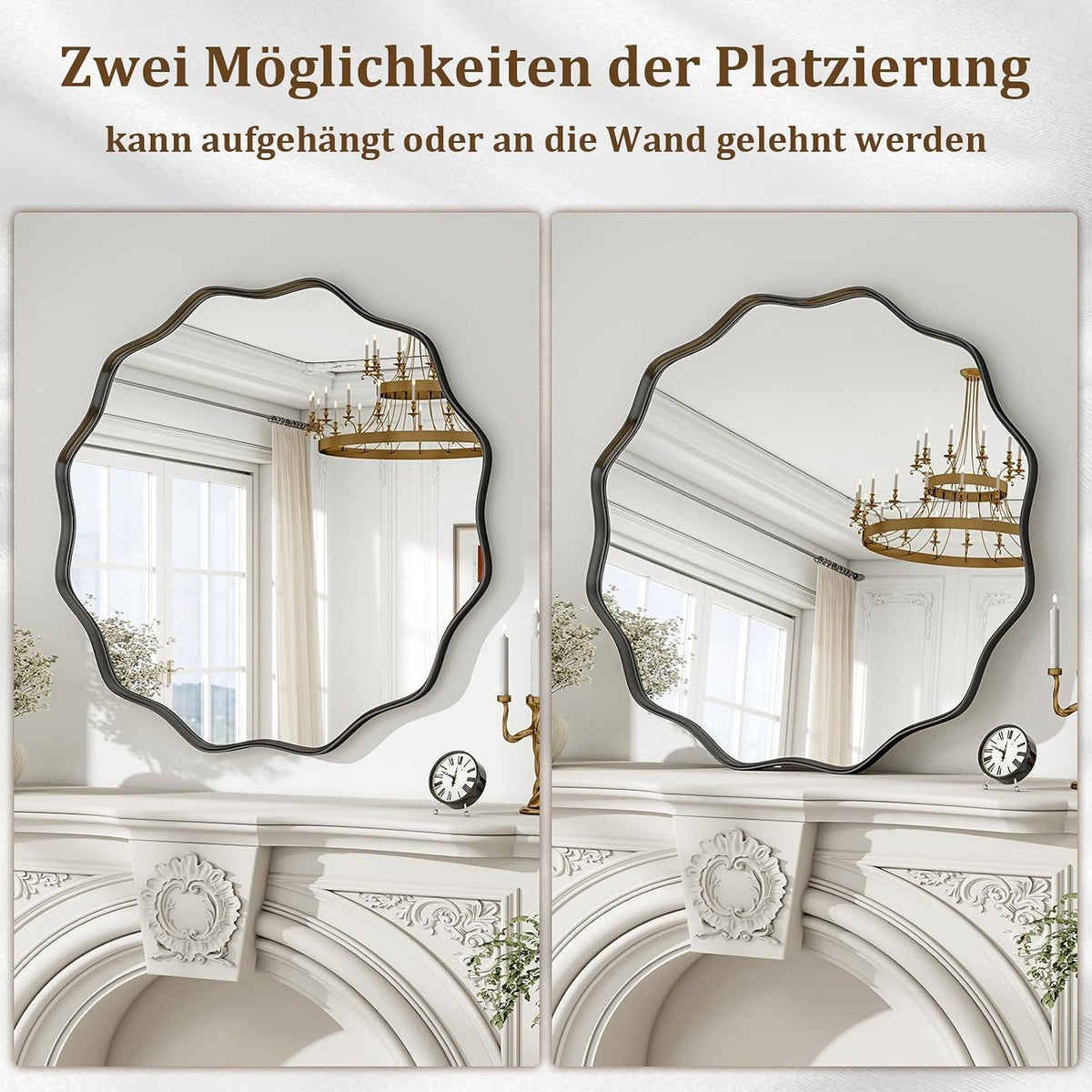 Runder Wandspiegel 90cm mit gewellter Kante & Alurahmen