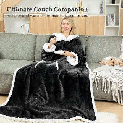 Kuscheldecke mit Ärmeln Schwarz 140x180cm – Warm & Weich