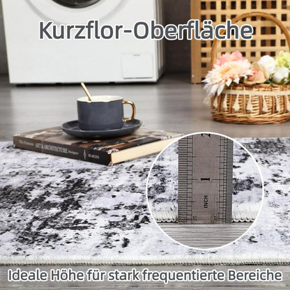 Abstrakter Teppich Grau Weiß 200x290cm – Waschbar & Rutschfest