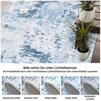 Abstrakter Teppich Wohnzimmer 200x290cm Hellblau | Kurzflor, Waschbar & Rutschfest