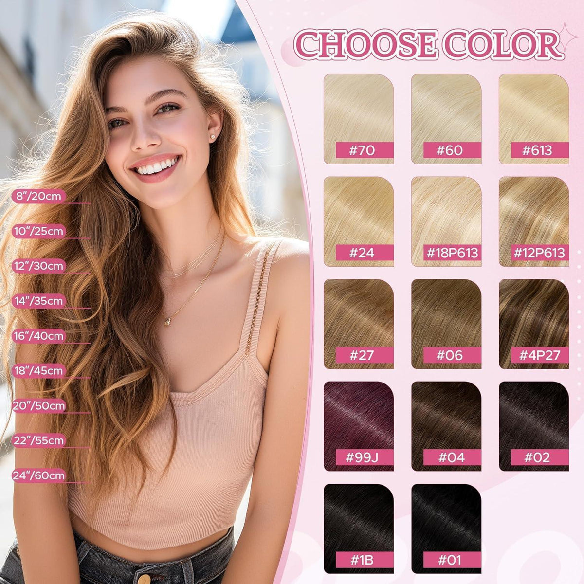 Remy Haarverlängerung 50cm Echthaar Clip-in 12P613 Goldbraun/Blond