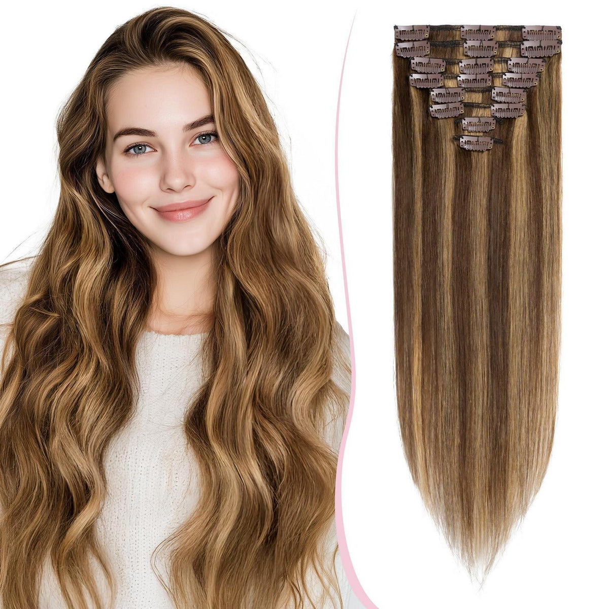 Remy Haarverlängerung 40cm, Kastanienbraun & Dunkelblond