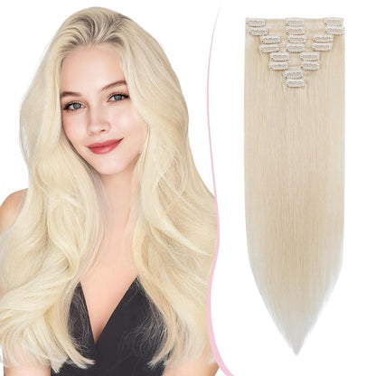 Remy Clip-in Echthaarverlängerung 40cm, 70# Blond Weiß