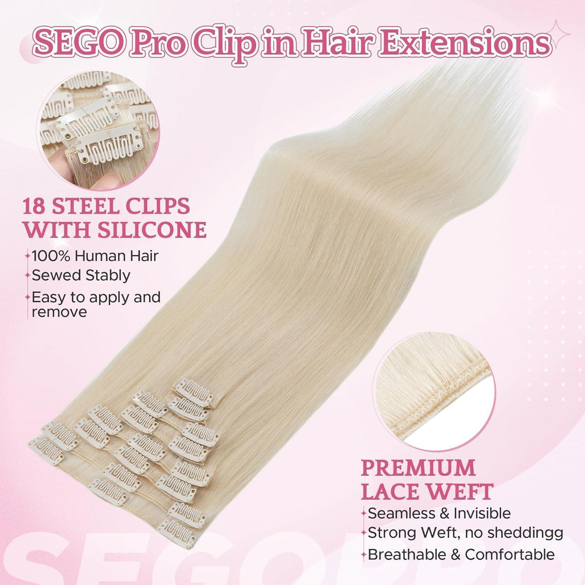 Remy Clip-in Echthaarverlängerung 40cm, 70# Blond Weiß