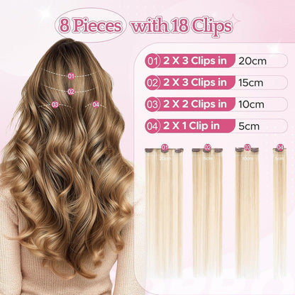 Remy Haarverlängerung Clip-in 40cm Aschblond & Weißblond