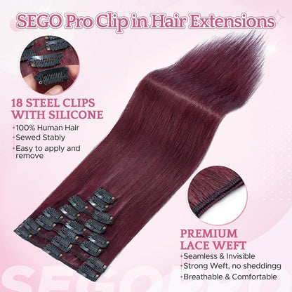 Remy Echthaar Clip-in Extensions 50cm Glatt 99J Bordeaux 8tlg