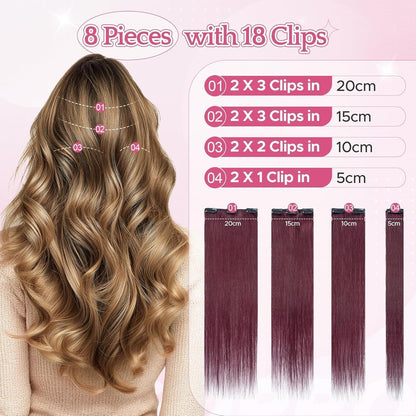 Remy Echthaar Clip-in Extensions 50cm Glatt 99J Bordeaux 8tlg