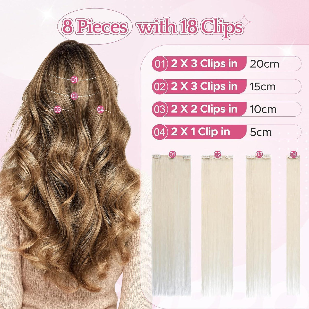 50cm Remy Echthaar Clip-in Verlängerung 70# Blond Weiß