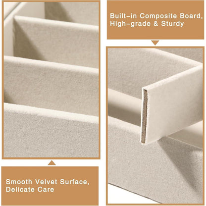 Brillen Organizer mit 8 Fächern, Samt Schmuckschale, stapelbar, beige
