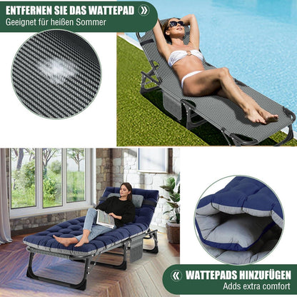 Klappbare Sonnenliege mit Matratze, 200kg belastbar, verstellbar