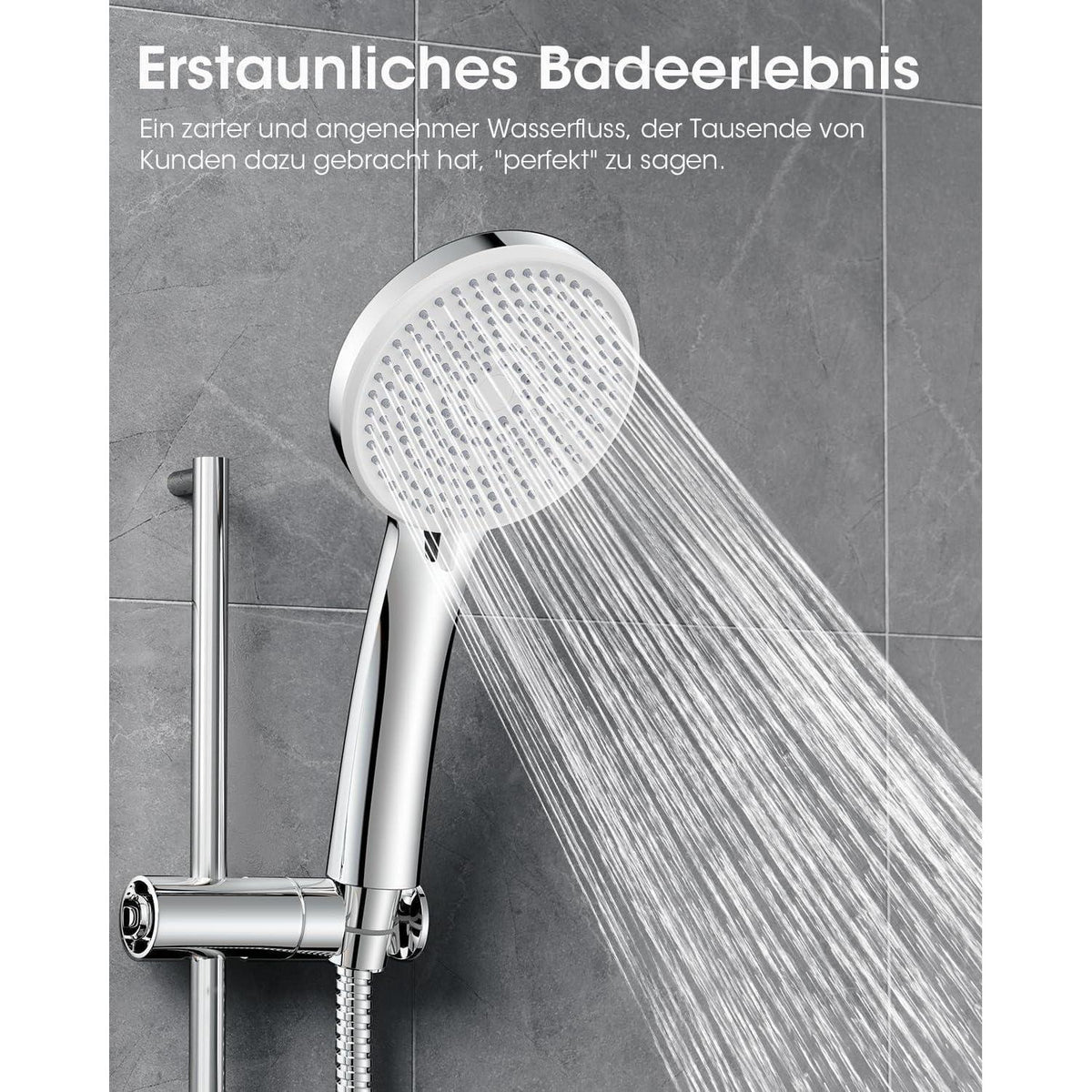 Wassersparender Duschkopf mit Schlauch & 5 Strahlarten
