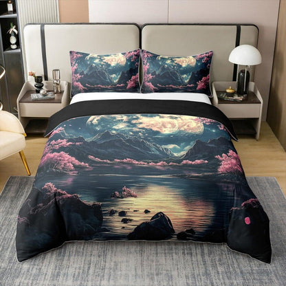 Baumwoll Bettbezug Kirschblüte Set 220x240 Kinder Rosa Schwarz