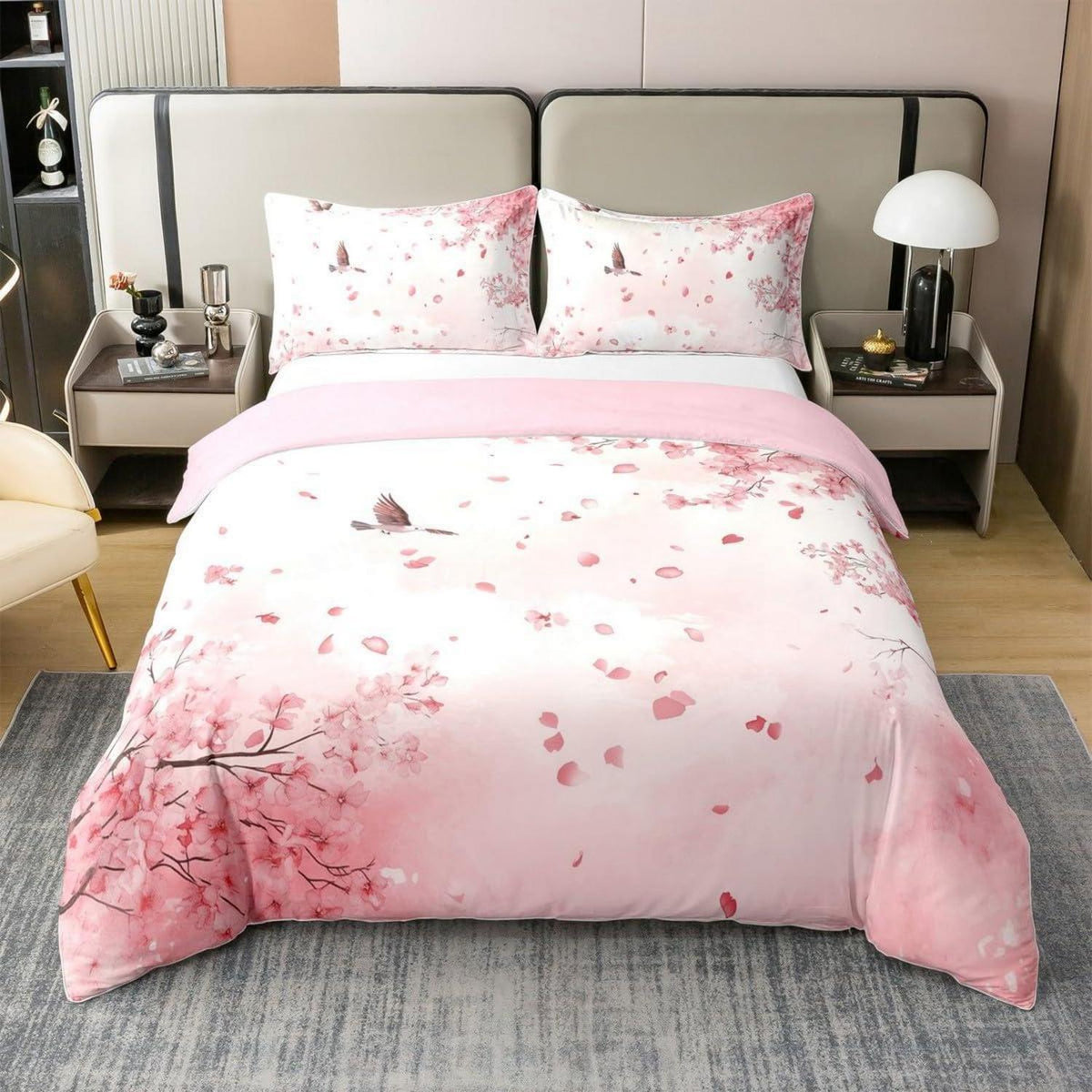 Baumwoll Bettbezug Set Kirschblüten Japanisch Rosa 135x200